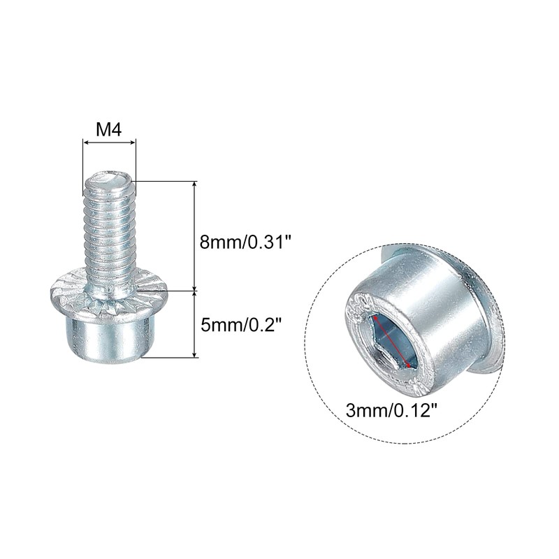 sourcing map M4x8mm Flanged Socket Head Cap Screws, 10pcs 8.8