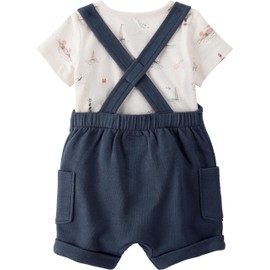 little planet by carter's Baby 2-piece Organic Cotton Overall Set, Navy Coastal, NB