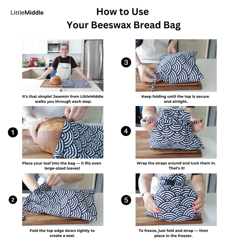 2 XL Beeswax Bread Bags for Homemade Bread, Reusable Cotton