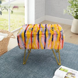 Home Soft Things Multi Jacquard Ottoman 19'' x 13'' x 17'' H, Orange, Small Soft Sturdy Fuzzy Foot Rest Bench Seat Makeup Stool Chair Living Room Bedroom Indoor Décor