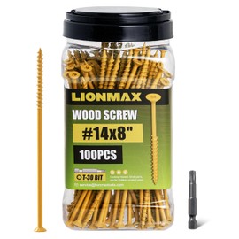 LIONMAX Deck Screws #14 x8 Inch, 100 PCS, Long Wood Screw, Rust Resistant, Exterior Epoxy Coated for Outdoor Decking, Torx/Star Drive Head, T30 Star Bit Included