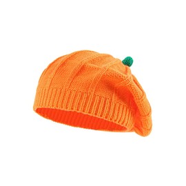 Cute Pumpkin Beret Hat, Baby Knitted Hat French Style Winter Warm Cap Beanie for Kids Girls Boys