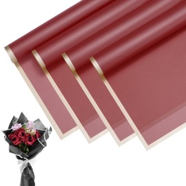 M METERXITY 20 Sheets Flower Wrapping Paper Bouquet, 23 Inch Wine Red Gold Edge BOPP Waterproof Floral Wrapping Paper Flower Packaging DIY for Wedding/Party/Birthday/Gift Bouquet Wrap Paper