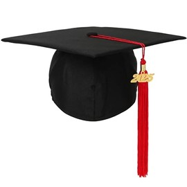 Newrara Graduation Unisex Matte Adult Graduation Cap with Tassel (BlackRed)