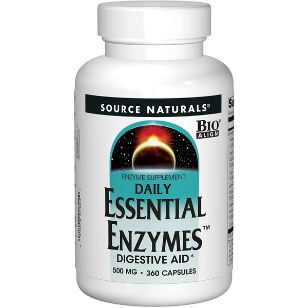 Source Naturals Essential Enzymes 500mg Bio-Aligned Multiple Enzyme Supplement Herbal Defense for Digestion, Gas, Constipation & Bloating Relief - Supports A Strong Immune System - 360 Capsules