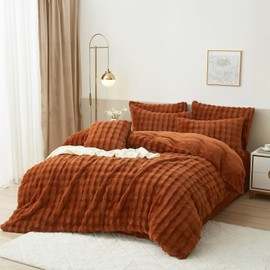 Luofanfei Winter Plush Bed Linen 135 x 200 cm Brown Caramel Cuddly Fluffy Fleece Warm Bed Linen Set Winter Bed Linen Nicki Microfibre Duvet Cover and Pillowcase 80 x 80 cm with Zip