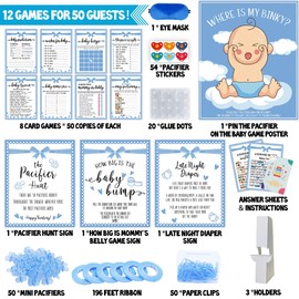 Baby Shower Games Boy, 12 Baby Shower Games for 50 Guests, Baby Boy Shower Games, Funny Hilarious Coed Blue Baby Shower Games Activities Cards Kit Set Bundle