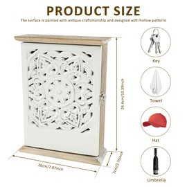 Wooden Key Cabinet Box Wall Mounted, Decorative Wood Key Holder with 6 Key Hooks, Vintage Key Hangers Minimalist Key Cabinet Home Decoration Accessories for Home Office Entryway