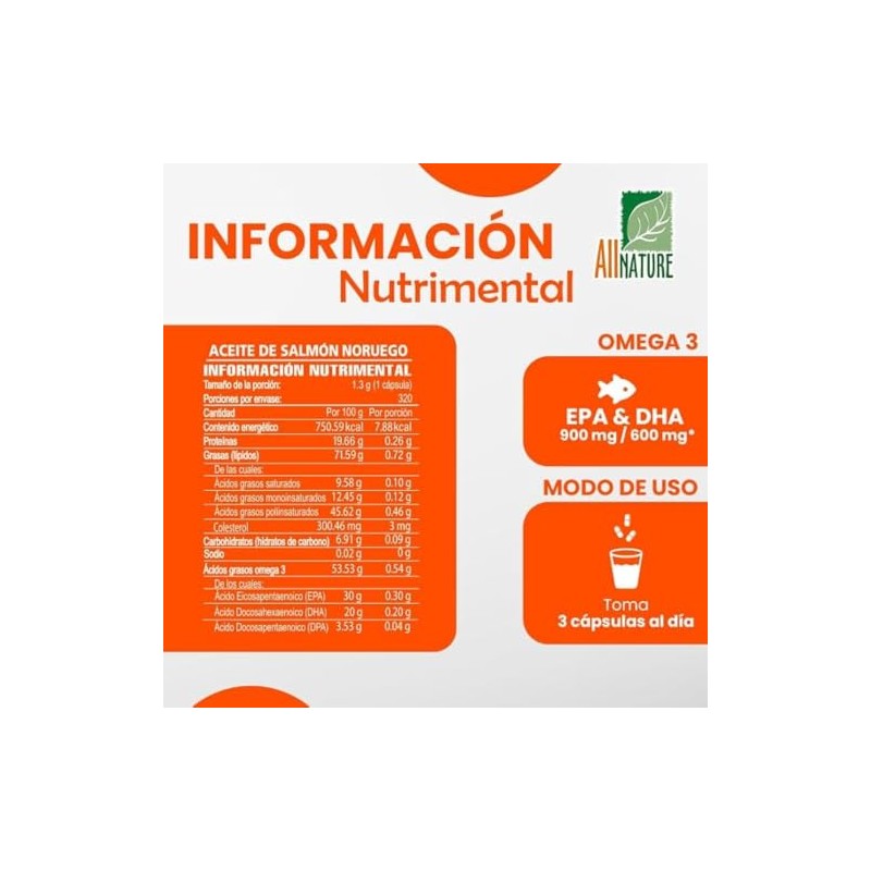 Aceite de Salmón Noruego Omega 3, 320 capsulas All Nature