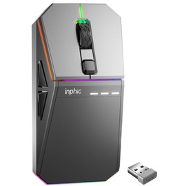 INPHIC Cyber Wireless Gaming Mouse, Tri-Mode 12000 DPI, 65g Lightweight Silent Mouse, 2.4G/BT5.0/Wired, Programmable Macro Keys