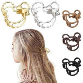 5PCS Mouse Lady Thick Hair Barrette, Vintage Metal ABS Resin Hair Claw Clips Hair Jaw Clips, Hollow Non-slip Hair Clips for Mouse Ears Theme Party, Hair Accessories for Women Girls Adult Kids