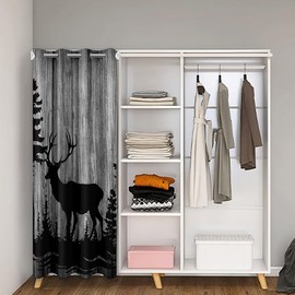 Feelyou Cute Deer Door Curtain for Privacy 34"x80" Deer Hunting 30%-50% Room Blackout Curtain Decor Antlers Western Farmhouse Wild Animal Room Divider Curtain Cover Grey Wood Grain Window Treatments