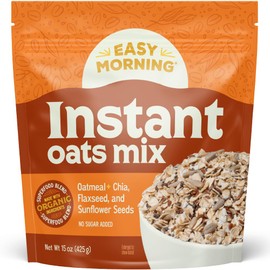 Easy Morning Instant Oatmeal Mix, Organic Ingredients, Naturally Gluten-Free, No Sugar Added, Hot Cereal with Chia, Flax, and Sunflower Seeds, Plant-Based, 15 oz (10 Servings)