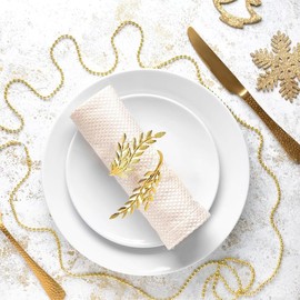 Pack of 12 napkin rings, gold, metal napkin rings, appearance of leaves, napkin buckles, suitable for wedding, Christmas, family reunion, table decoration