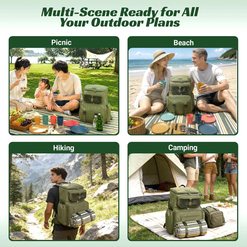 Hap Tim Large Picnic Basket Backpack for 4 with Insulated
