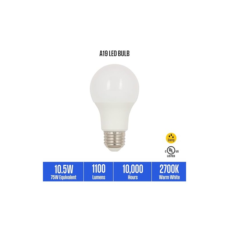 Westinghouse 5298020 10.5 Watt (75 Watt Equivalent) A19 Soft White
