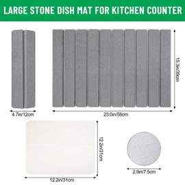 Stone Drying Mat for Kitchen Counter, Large Quick Dish Drying Mat, Foldable Eco-Friendly Absorbent Diatomaceous Earth Mats for Dishes Bottles Cups 24"(L)×16"(W), (Gray)