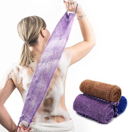 Pinkiou 3 Pieces Shower Sponge with Handle, African Exfoliating Net Exfoliating Net Bath Sponge Cream Aid for Back Soft Durable Nylon Suits for Daily Bathing for Women and Men
