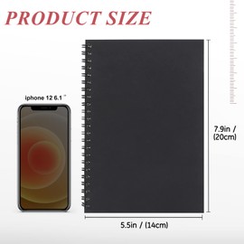 Skycase Pack of 4 A5 spiral notebooks, spiral notebooks, notepad with spiral binding, A5 lined diary, ring binder notepad for travel, memos, office, school, 120 pages/60 sheets, 201 x 140 mm, black
