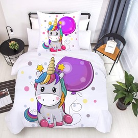 ZTYROLJ Unicorn Bed Linen 135 x 200 cm for Girls Children, Soft Microfibre Unicorn Bed Linen Sets, Breathable Children's Bed Linen 135 x 200 + 80 x 80 cm Pillowcases
