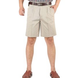 Yeokou Men's Classic Weekend Oxford Pleated Front Golf Shorts(Beige-42)