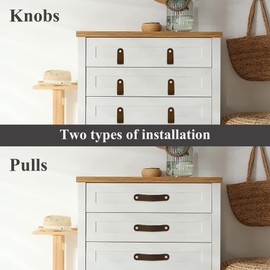 Czzmy 4 x Leather Handles for Furniture, Pack of 4 Handmade Furniture Knobs, Leather, Vintage Furniture Handles, Leather Handles, Cabinet Handles for Kitchen Cabinets, Wardrobe, Bathroom (4 Light