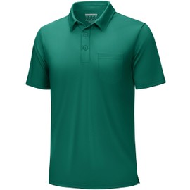 MAGCOMSEN Polo Shirts for Men with Pocket Short Sleeve Golf Shirts Quick Dry Tactical Work Gym Emerald Green 2XL