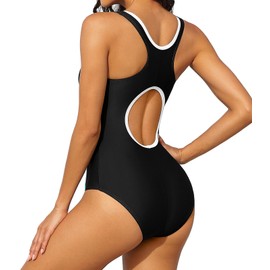 beautyin Women One Piece Swimsuit Zipper Racerback Workout Athletic Bathing Suit Black
