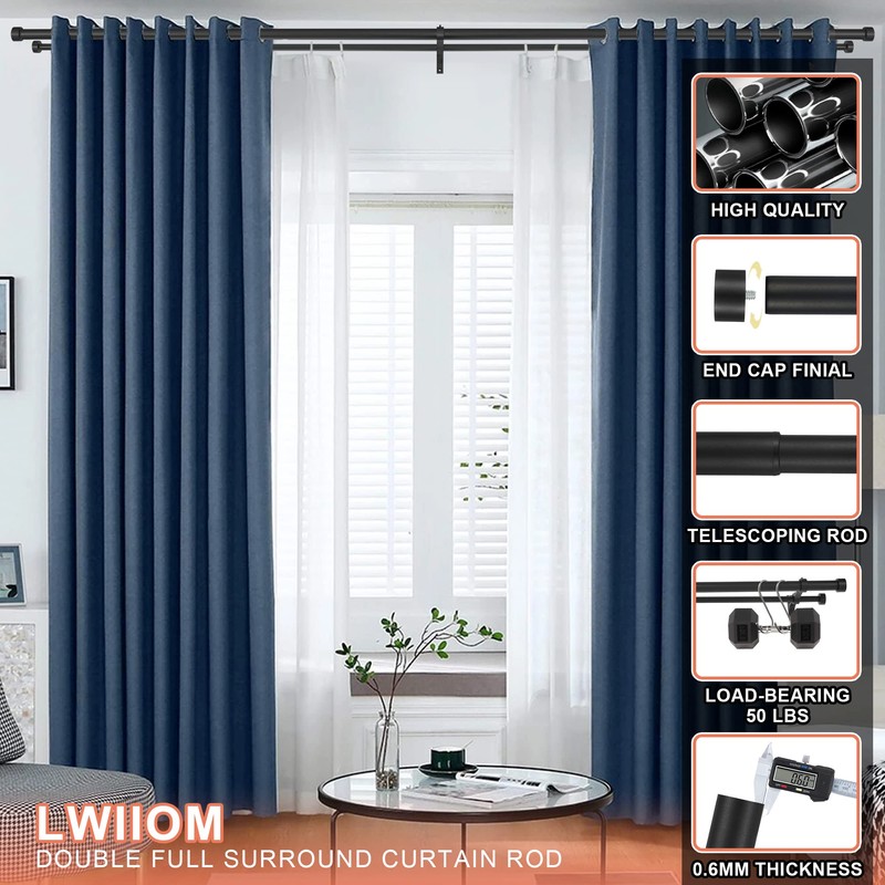 Lwiiom Double Curtain Rods with Aluminum End Cap and Full