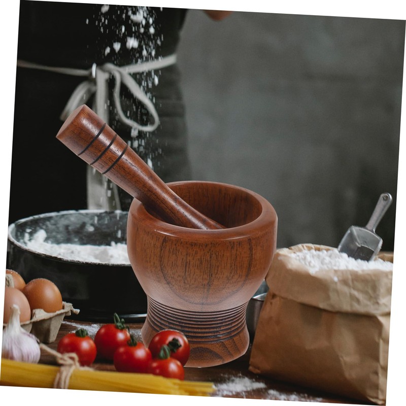 SHOWERORO 1set Wooden Garlic Pestle and Grinding Bowl Manual Crushing