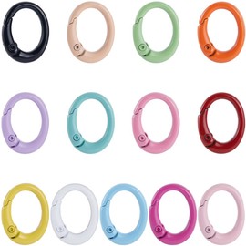 SUNNYCLUE 1 Box 26 Pieces 13 Colours Spring Gate Rings Oval Ring Clip Metal Alloy Colourful Round Carabiner O Key Ring Snap Clips Buckle for Keys Bags Purses Handbags DIY Crafts