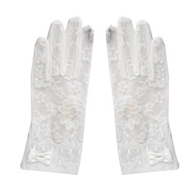 Girls Lace Gloves Easy to Clean Breathable Soft Short Lace Gloves Outdoor Sun Block (White)