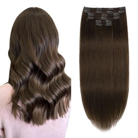 XDhair Clip in Hair Extensions 120G 6pcs Medium Brown Clip in Hair Extensions Real Human Hair Double Weft for Women #4 20 Inch