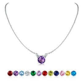 SILVERCUTE Sterling Silver Birthstone Necklaces, 925 Silver Pendant Cute Antler Deer/Cat/Round Gemstone Necklace for Women Teen Girls with 16-18" Chain (Cute Cat-Amethyst)
