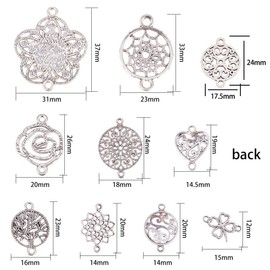 SUNNYCLUE 1 Box 60pcs Assorted Connector Charms Flower Tree of Life Charms Dream Catcher Antique Silver Chakra Heart Linking Connectors Charm for Jewelry Making Charms DIY Craft Supplies Accessories