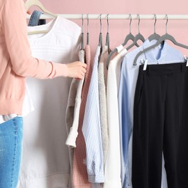 HOUSE DAY Velvet Skirt Hangers 24 Packs Velvet Hangers with Clips Ultra Thin Non Slip Velvet Pants Hangers Space Saving Clothes Hanger (Light Grey)