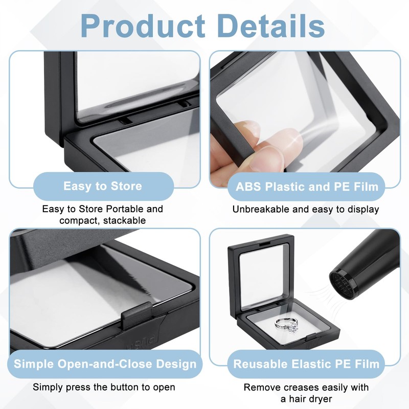 25 PCS Floating Display Case, Challenge Coin Display Stand, 3D