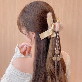 HAPVITAL Hair Clip, Large Hair Clip, Large Firm, Office Clip, Simple, Hair Accessory, Corded Clip, Can Be Used for Dense Hair, Large Firm (Khaki, Simple)
