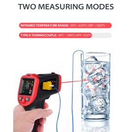 Wintact Infrared Surface Thermometer -58℉ to 1202℉, Dew Point/Mould Detector, Laser Temperature Humidity Gun, Hygrometer, Pyrometer with Thermocouple for Home, HVAC Black