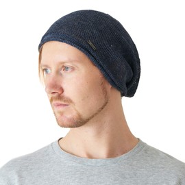 CHARM Linen Beanie Hat Summer Gorra - Hombres Slouchy Beanie Mujeres Baggy Knit Cooling Hat, Azul marino/flor y brillo, Talla única