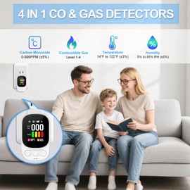 Carbon Monoxide Detectors Plug in & Natural Gas Leak Detector, 4-in-1 Portable Carbon Monoxide Alarm Propane Gas Detector, Temp Humidity, HD Screen CO Detector for Travel Home Hotel Camping RV (White)