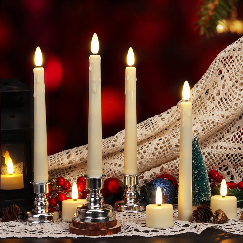 Flameless LED Taper Candles with Warm White Lights, 8 Inch