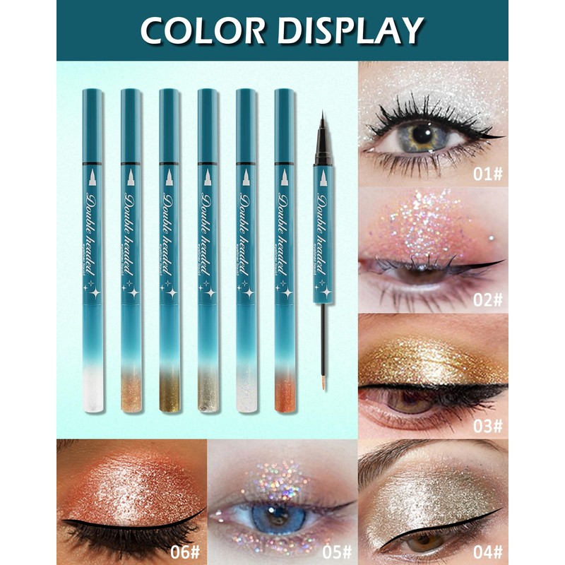 Double Ended Eyeliner Pen Quick Dry Waterproof Long Lasting Shimmer