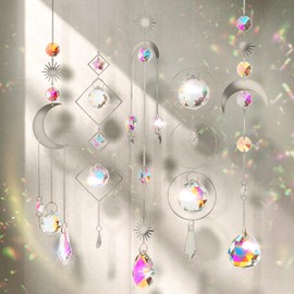 nuyikaso Pack of 5 Suncatcher Crystal Hanging Wind Chimes Rainbow Sun Moon Pendant Crystals Ornament Crystal Balls for Window Home Garden Christmas Day Party Wedding Decoration Silver