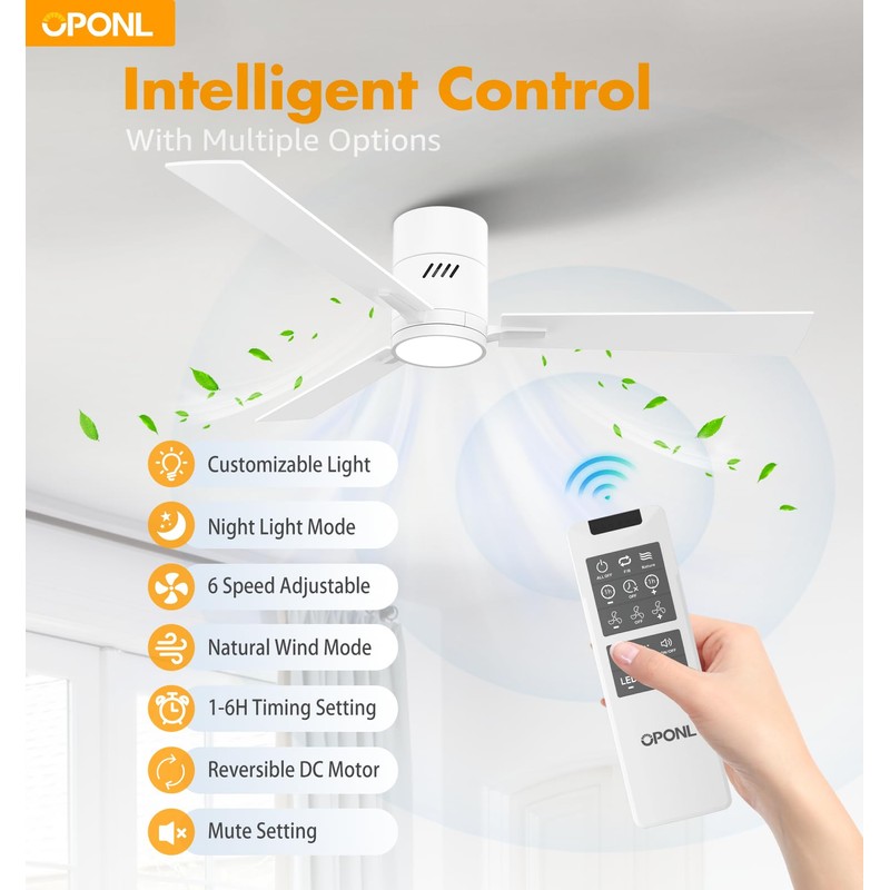 OPONL White 52 inch Ceiling Fan with Light, Remote Control,