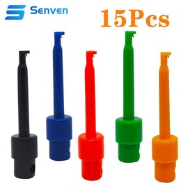 Senven 15 Pieces Multimeter Wire Lead Test Hook Clip Electronic Mini Test Probe Set, Red × 3 Blue × 3 Black × 3 Yellow × 3 Green × 3 For Repair Tool, Test Tip Digger.