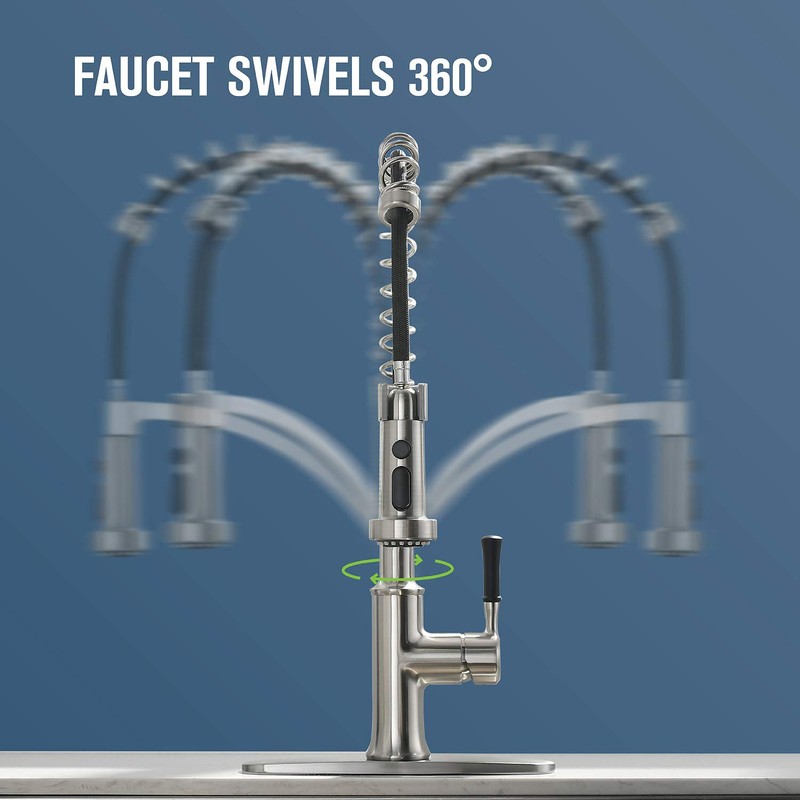 GUUKAR Kitchen Faucet with Pull Down Sprayer, Single Handle Brushed