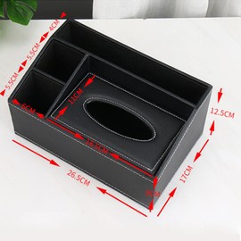 YUNXIASW PU Leather Household Office Rectangular Tissue Box with Remote Control Storage Organizer Box-for Elegant and Stylish Bathroom Vanity Countertop Night Stands Office Car Home（black）