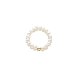 Jacys Mifv Natural Freshwater Pearl Flexible Ring, 18K Gold-Plated 925 Sterling Silver Adjustable Elastic Ring with 3-3.5mm Natural Pearls, Elegant Jewelry Gift for Women, Mother's Day Gift, Size 6-9