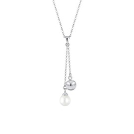 Elli Women's Necklace Ball Pendant Y Chain Elegant with Shell Pearls in 925 Sterling Silver, Facet cut, No Gemstone